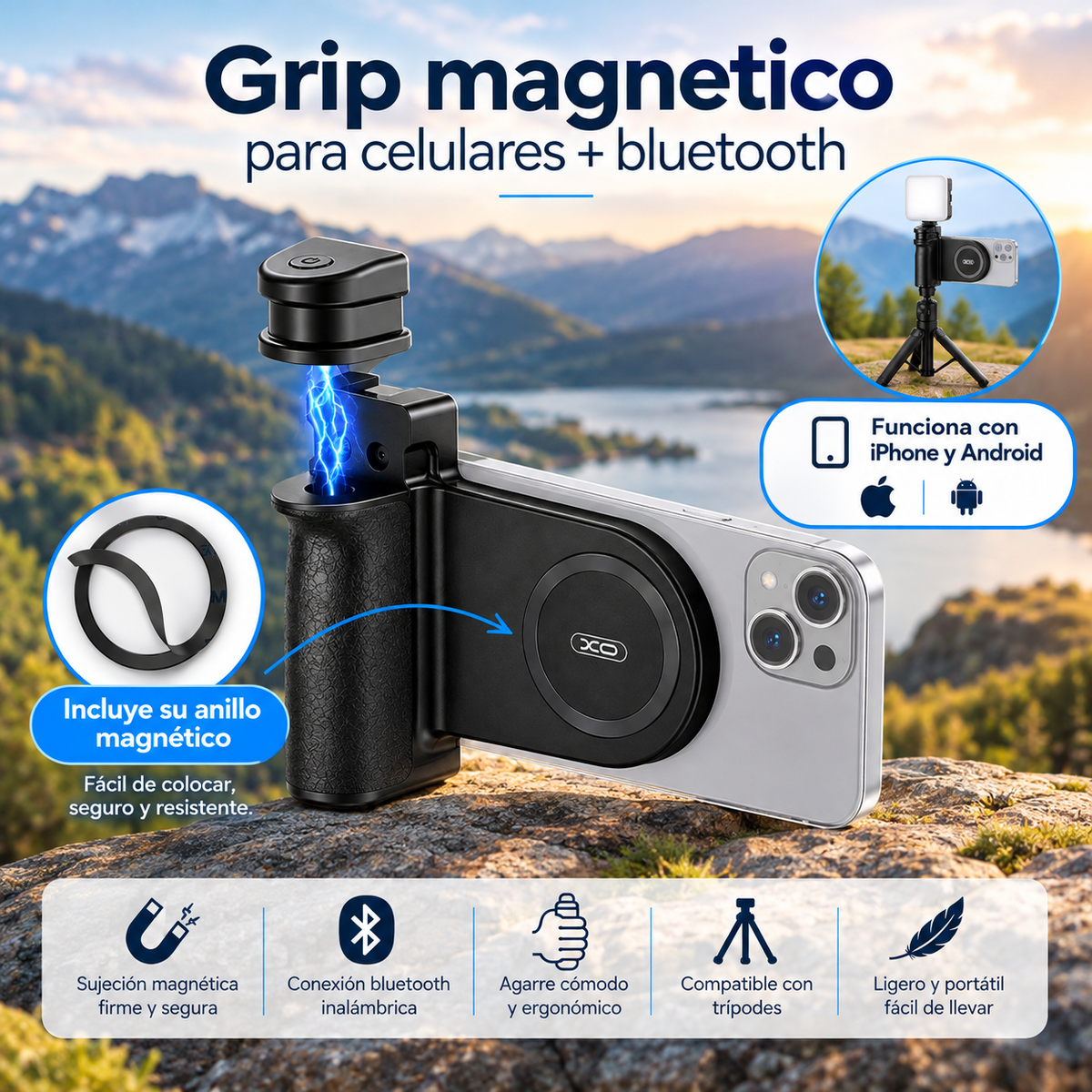 Grip magnetico para celular MagSafe + Bluetooth